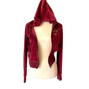 VINTAGE Victoria’s Secret PINK Y2K Velour Zip-Up Hoodie SZ XS Maroon Tracksuit